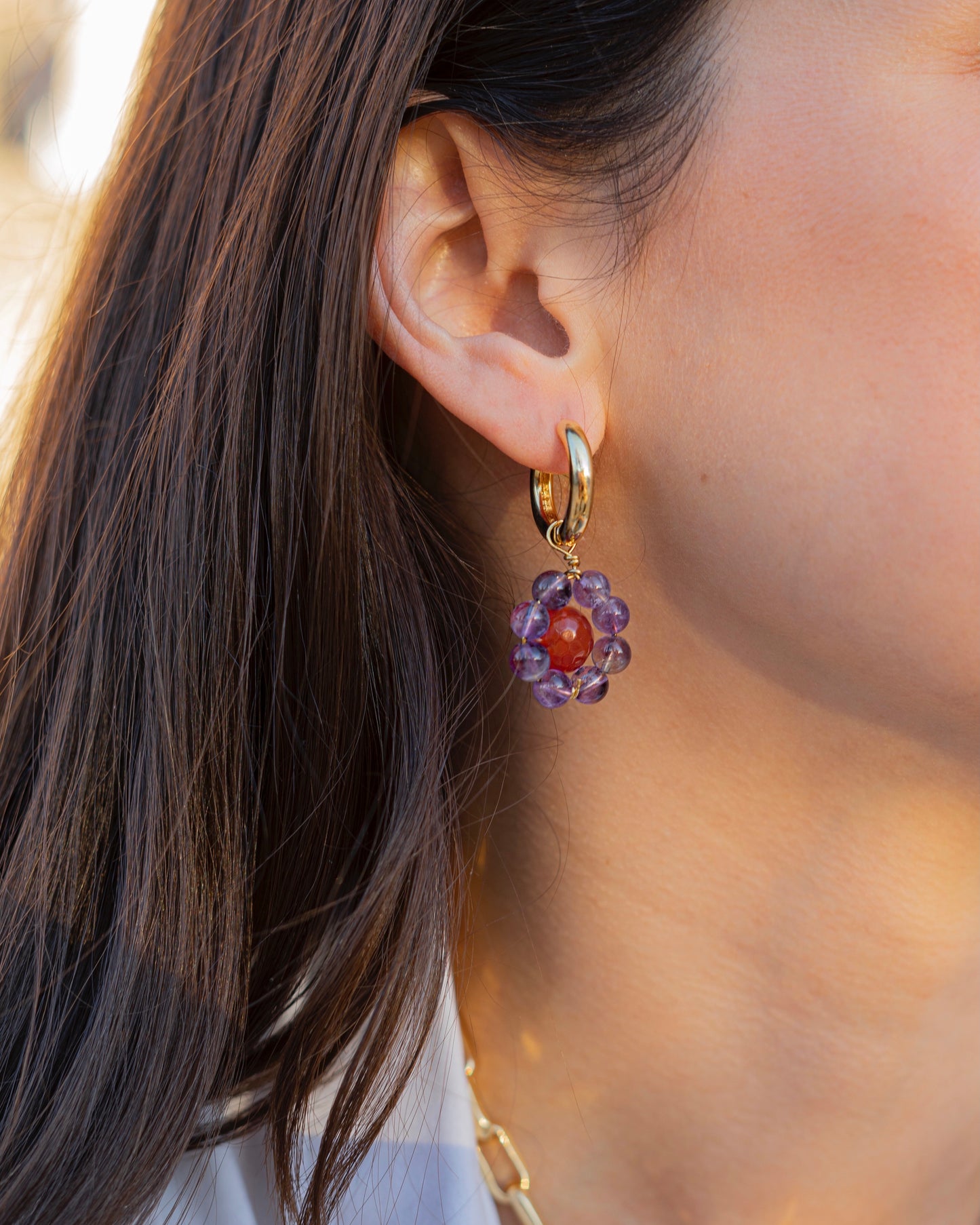 Purple flower earring