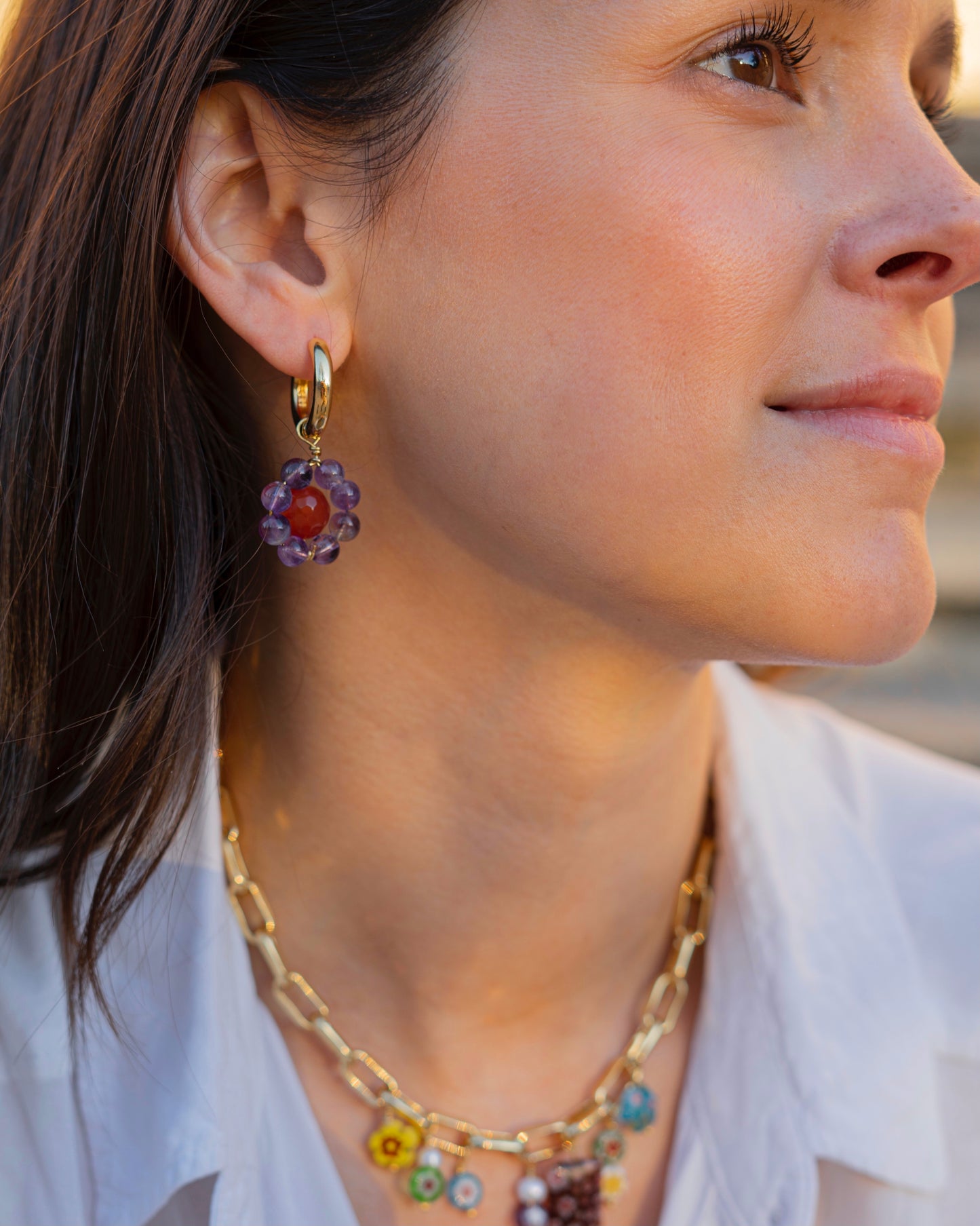 Purple flower earring